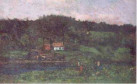 Óleo sobre papelão

Retrata uma paisagem ao anoitecer, onde em primeiro plano à direita, aparecem duas mulheres, parcialmente encobertas pela vegetação. Em seguida um rio, tendo em sua margem posterior uma elevação com duas casas. Predominância da cor verde escura, sendo que o céu apresenta-se em tons violáceos.