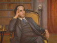Óleo sobre tela

Retrato de figura masculina, sentado e recostado em uma poltrona, apoiando a cabeça com a mão direita e tendo o braço esquerdo descansando sobre o braço da poltrona