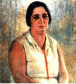 Retrato de Ana Andersen
<br/>
<br/>
59 x 50 cm - Acervo MAA
<br/>
Retrata Dona Ana Andersen, esposa do artista, na posição 3/4 , quase de frente. Cabelos castanhos penteados para trás, presos sobre a nuca, encobrindo as orelhas. Pele rosada. Sobrancelhas cerradas. Olhos castanhos. Nariz reto. Lábios vermelhos, semi cerrados. Traja veste de tom claro com decote onde sobressaem duas pinceladas de tom azul. 