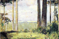 Pinheiros (1930)
<br/>
<br/>
59 x 44cm - Coleção particular

Paisagem com pinheiros. Por trás dos pinheiros estende-se um vasto campo em tons de verde veronese, perto à linha do horizonte um verde amarelado claro e por trás deste, montanhas em tom acinzentado. 0 céu estende-se à partir daí, repleto de nuvens em tons ror seos, até o terço superior do quadro junto às copas dos pinheiros.