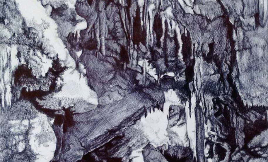 Livro sobre as cavernas do Paraná é lançado no Museu Alfredo Andersen Gruta de Campestrinho - Ilustração Birgitte Tümmler