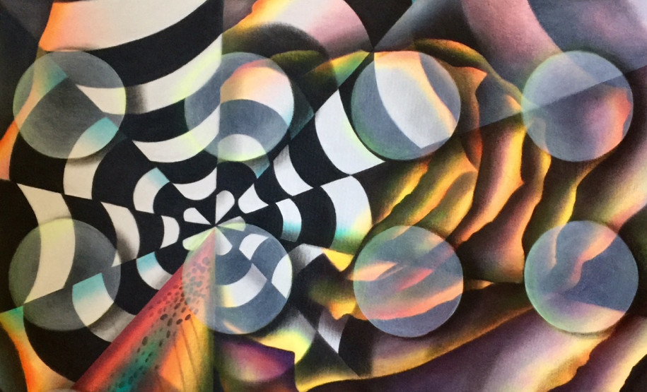 Obra "Profusão A", pintura em Veladura acrílica sobre tela assinada por Jô Sampaio.